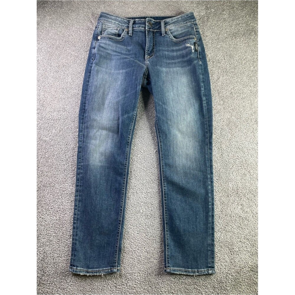 Silver Jeans Avery Slim Jeans 28x26 Medium Wash Distressed Stretch Denim
